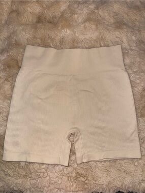 High-Waist Cream Ribbed Women’s Shorts
